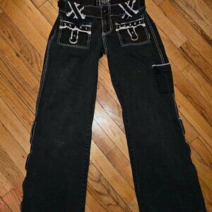 VINTAGE TRIPP size 7 Hot Topic UFO black and white lace wide leg parachute pants